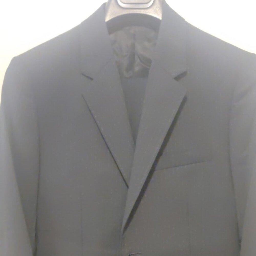 Theory 36S 28w black stripe suit wool spandex stretch slim modern xylo shelton